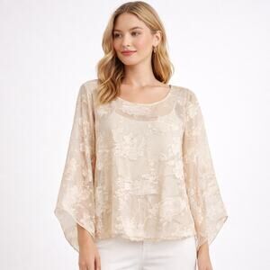 Alfani Sheer Floral Burnout Blouse Top Size M Romantic Boho Fairy Ethereal